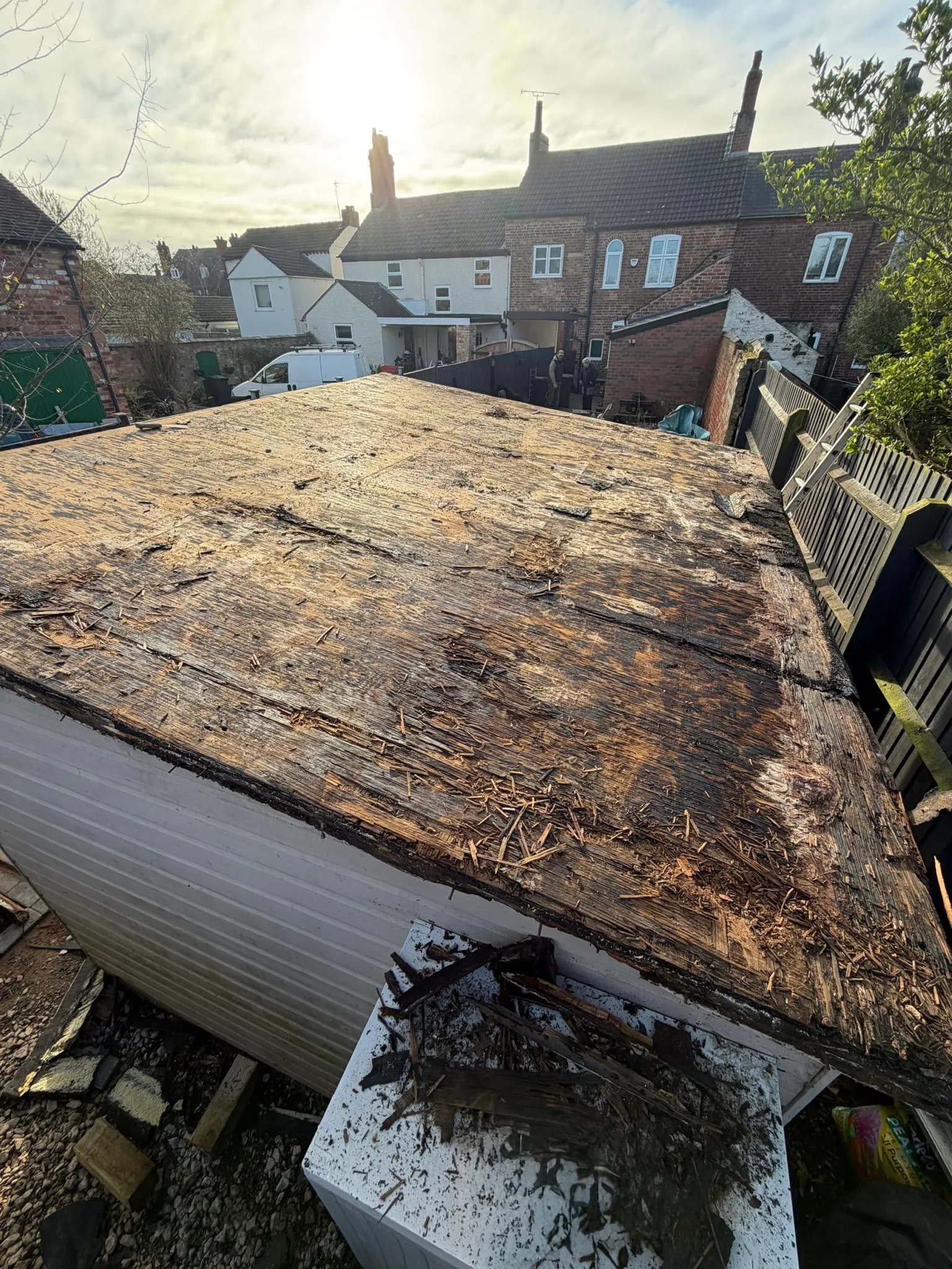 New roofing felt laid on the replacement shed roof