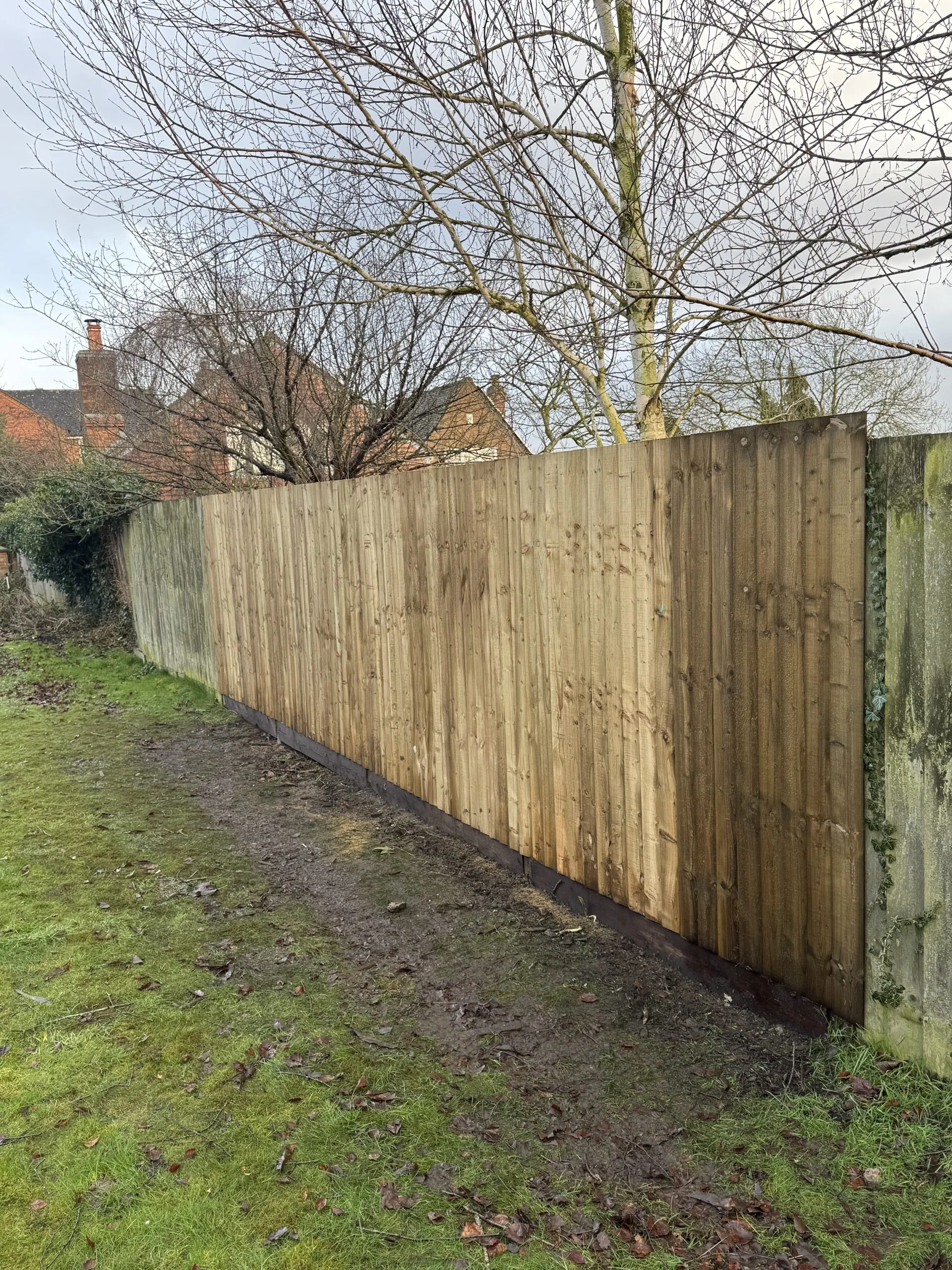 Feather edge fence panel after repair